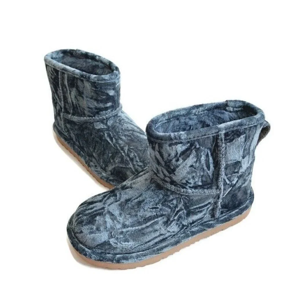 UGG Classic Mini II Velvet Fashion Winter Boots Big Girls 3 Ocean Blue 1142070K